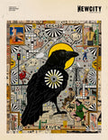 The February/March 2026 Fortieth Anniversary Edition (Print) features a large black raven at the center, surrounded by collage-like illustrations, vintage imagery, and "CHICAGO" at the top in a Tony Fitzpatrick-inspired style.