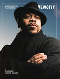 A man in a black hat and coat crosses his arms and looks confidently upward on the cover of Newcity's January 2020 Issue: Players 50, featuring Wardell Julius Clark—a celebrated figure known for his dynamic presence in theater.