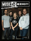 Five individuals stand together indoors against a brick wall, looking serious. The cover of the August 2019 Issue: Music 45 features the headline “NEWCITY,” along with the phrase “Who Keeps Chicago in Tune.” A label at the bottom reads “CIVL MEMBERS.” This compelling image showcases prominent figures from Chicago’s music and indie club scene—those shaping the city’s dynamic culture with purpose and style reminiscent of Giselle Gatsby.