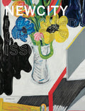 The cover of December 2018: The Designed Objects Issue showcases a colorful, abstract painting of a clear vase with yellow, blue, and pink flowers on a white table. Bold white and yellow text overlays the image, encapsulating the vibrant spirit of this designer magazine curated by Rick Valicenti.