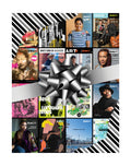A collage of Newcity magazine covers with diverse people and art, topped by a silver gift bow—set against bold black-and-white stripes—makes the Newcity Gift Subscription an inspiring gift idea.