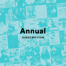 Newcity cover collage with blue overlay and words "Annual Subscription" in black lettering