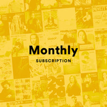 Newcity cover collage with yellow overlay and words "Monthly Subscription" in black lettering