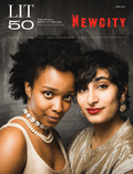 On the cover of Newcity’s June 2017 Issue: Lit 50, which celebrates Chicago's vibrant art and culture scene, two women pose closely together. One wears pearls and has curly hair; the other features short dark hair, a nose ring, and striking red lipstick. Both face the camera, capturing the dynamic spirit of Chicago’s literary community.